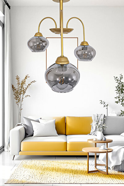 Fer Avize Dora 3 Lü Avize Dekoratif Tasarım Modern Kollu Camlı Avize Oturma Odası Yemek Odası Salon