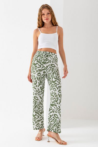 GİYSA Women's Adjustable Waist Wide Leg Twist Pants Green - 925090
