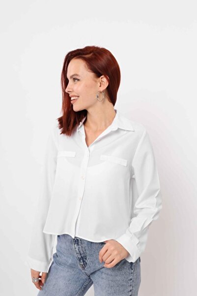 HAZEGO Long Sleeve Shirt with Pockets - White