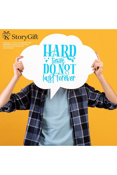 StoryGift Romania Sticker Exterior cu mesajul "Vremurile dificile nu raman pentru totdeauna" , Vinyl Albastr