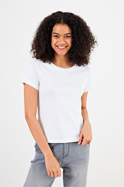 VENA Rachel Crew Neck Slim Fit Basic T-Shirt - White