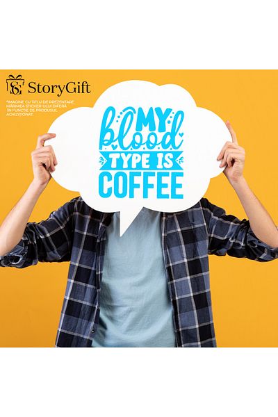 StoryGift Romania Sticker Autocolant 70CM Exterior pentru cei care au cafea pana ca si in sange , Vinyl Albastru