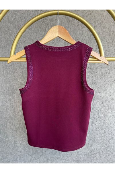 Butik Shiny Stone Detailed Sleeveless Crew Neck Body / Blouse