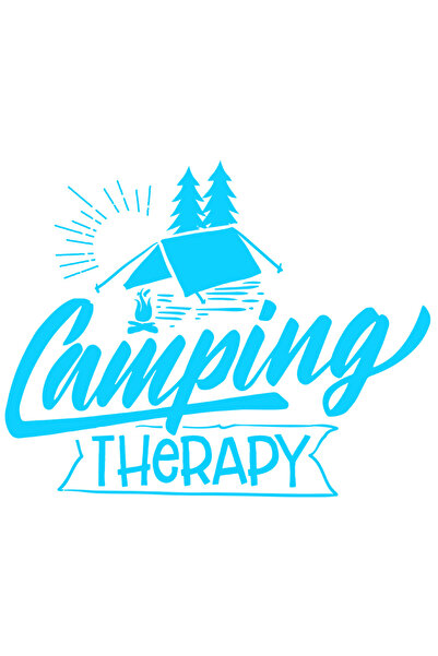 StoryGift Romania Sticker Adeziv 90CM Exterior cu un cort si brazi cu mesajul "Camping therapy" - terapie de cam