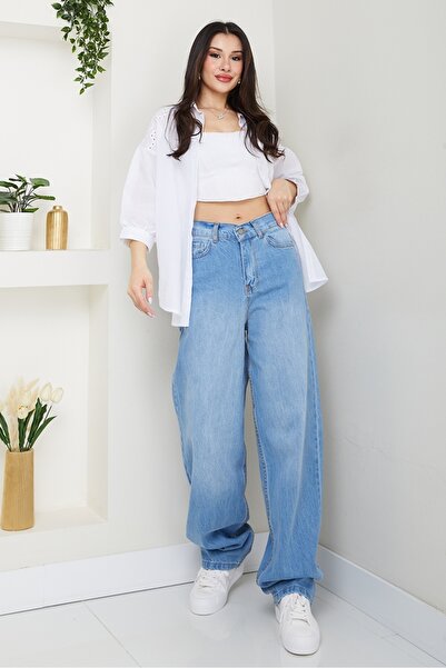 Bestenur Baggy Jeans Trousers 1513 - Light Blue