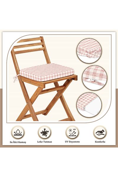 Evim Canvas Single Plaid Liquid Proof Stain Resistant Zippered Lace Chair Cushion Pink 40 X 40 cm