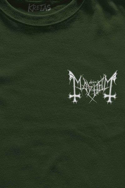 Kretas Μπλουζάκι Unisex Χακί Μαύρο Μεταλλικό Mayhem Μουσική Ροκ Μίνιμαλ Μπλουζάκι με στάμπα μπροστά κανονική εφαρμογή