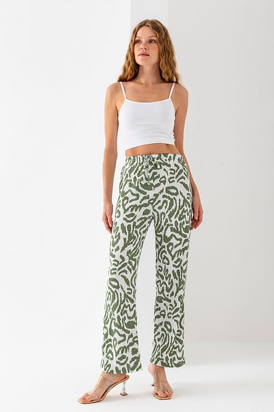 GİYSA Women's Adjustable Waist Wide Leg Twist Pants Green - 925090