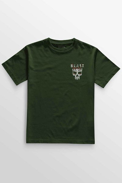 Kretas Unisex Χακί T-shirt Beast Mode Gym Sports Workout Μίνιμαλ μπλουζάκι με στάμπα μπροστά για άνδρες