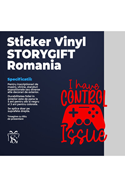 StoryGift Romania Sticker Autocolant 70CM Exterior cu un controller si textul "I have control issue" - am o prob