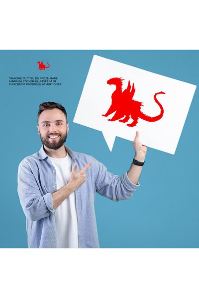 StoryGift Romania Sticker Autocolant 70CM Exterior cu un dragon - basme creatura fantastica solzi , Vinyl Rosu, 70 cm