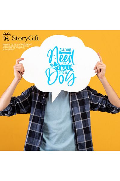 StoryGift Romania Sticker Eticheta 40CM Exterior cu textul in engleza "Ai nevoie doar de iubire si de un caine"