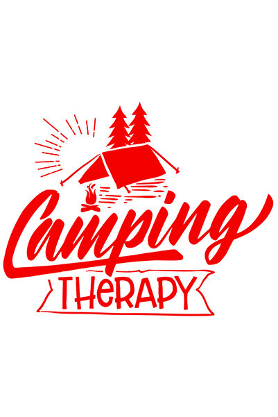 StoryGift Romania Sticker Autocolant 70CM Exterior cu un cort si brazi cu mesajul "Camping therapy" - terapie de