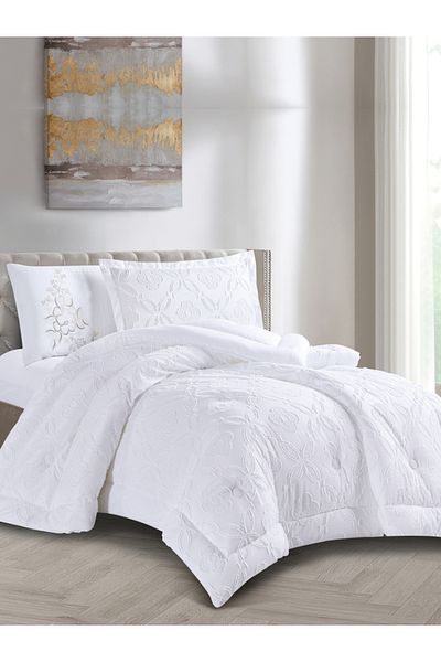 Donetella Comforter Set Single Size, 4-Pcs, 170x230 cm, Tufted Embroidery, 350 GSM