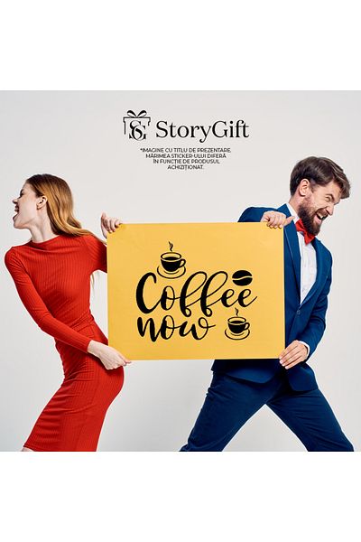 StoryGift Romania Sticker Adeziv 90CM Exterior pentru cei care vor sa bea cafea chiar acum , Vinyl Negru, 90 cm