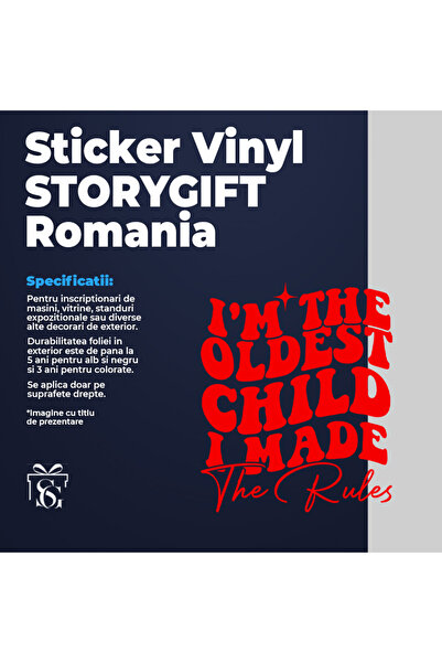 StoryGift Romania Adhesive Sticker 90CM Exterior with the message "I'm the oldest child, I made the rules" - I am the oldest
