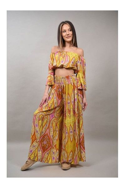 sweet girl Roberta Yellow Floral Crop Top Pant Suit S-m