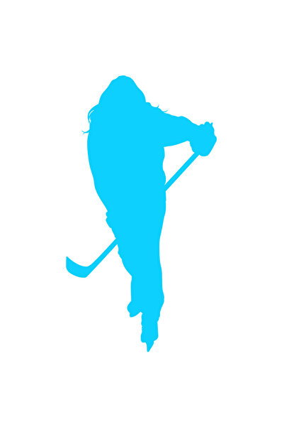 StoryGift Romania Sticker Autocolant 70CM Exterior cu o jucatoare de hochei care tine o crosa , Vinyl Albastru, 70 cm