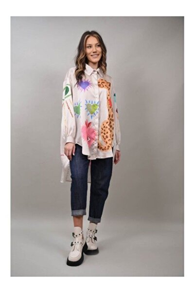 FASHIONLAND ΜΑΚΡΥ ΣΑΤΕΝ ΠΟΥΚΑΜΙΣΟ ΜΕ ΠΟΛΥΧΡΩΜΟ ΤΥΠΩΜΑ ΤΙΓΡΗ AZURA Μπεζ ΕΝΑ ΜΕ...