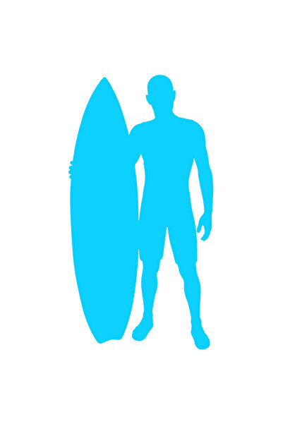 StoryGift Romania Sticker Autocolant 70CM Exterior cu un om care tine o placa de surf , Vinyl Albastru, 70 cm