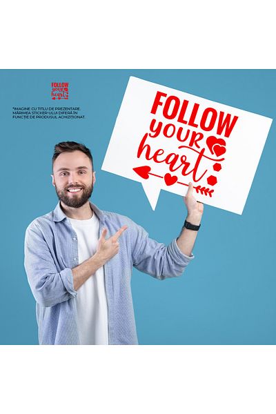 StoryGift Romania Sticker Eticheta 50CM Exterior cu inimioare si textul "Follow your heart" - urmeaza-ti inima i