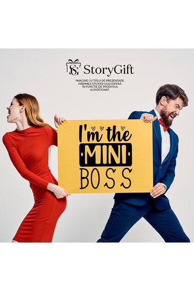 StoryGift Romania Sticker Eticheta 40CM Exterior cu inimioare si mesajul "I'm the mini boss" - sunt miniseful ,