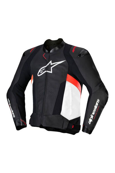 Alpinestars Missile V3 Deri Korumalı Motosiklet Montu Siyah Beyaz Kırmızı