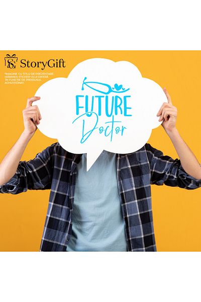 StoryGift Romania Sticker Exterior cu inimioare pentru viitorii doctori , Vinyl Albastru, 40 cm