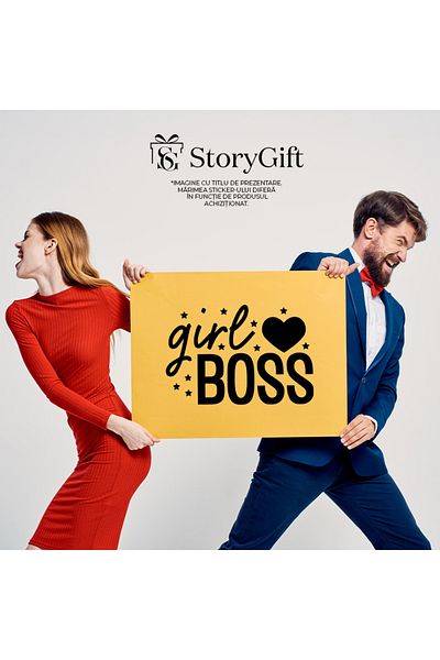 StoryGift Romania Sticker Autocolant 70CM Exterior cu inimioara si stelute pentru o fata sefa - bogatie intrepri