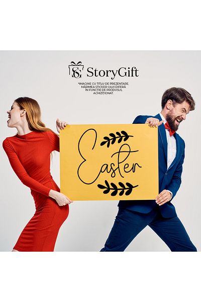 StoryGift Romania Sticker Eticheta 40CM Exterior cu 2 ramurele si cuvantul "Easter" - Paste sarbatoare , Vinyl N
