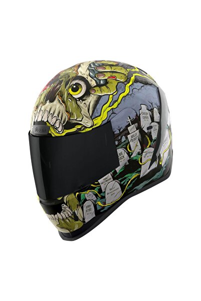 Icon Airform Dead Serious Mıps Kapalı Motosiklet Kaskı Siyah Gri Yeşil
