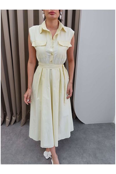 ESRAHELVACI Rochie din poplin cu guler cămașă
