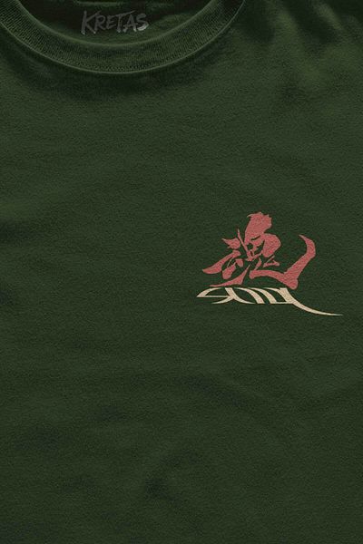 Kretas Μπλουζάκι Unisex Χακί Samurai Raijin Soul Ιαπωνική Μυθολογία Γοτθικό γοτθικό ιαπωνικό μπλουζάκι με στάμπα