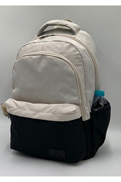 Bevitton Bvt-34100 Bej-siyah Okul Çantası Suya Dayanıklı Kumaş Unisex Okul Sırt Çantası