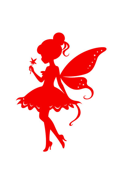 StoryGift Romania Sticker Eticheta 40CM Exterior cu o zana care tine o bagheta fermecata in mana , Vinyl Rosu, 40 cm