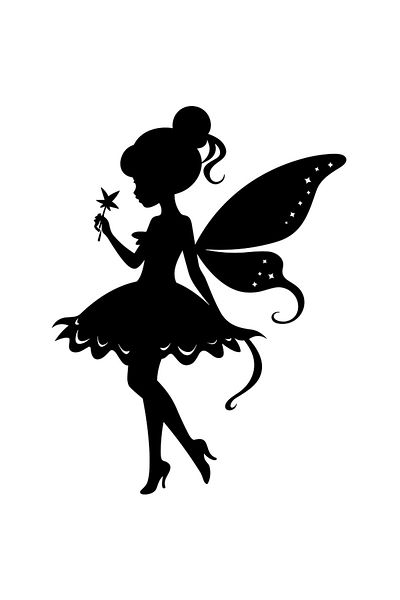 StoryGift Romania Sticker Adeziv 90CM Exterior cu o zana care tine o bagheta fermecata in mana , Vinyl Negru, 90 cm