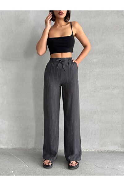Miss Prova Широкі штани з шнурком на штанинах, з суміші льону, Mısppl2636