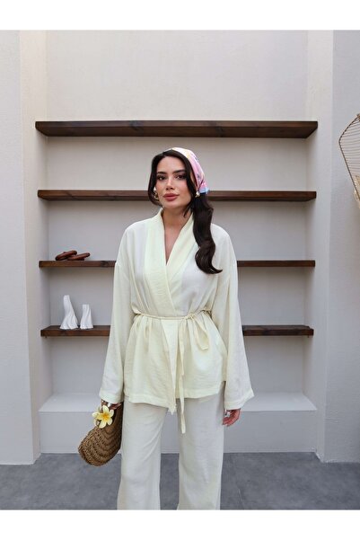 ESRAHELVACI Shawl Collar Tie-Up Shirt Pants Set