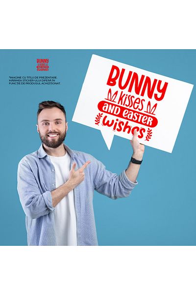 StoryGift Romania 90CM Exterior Adhesive Sticker with bunny ears and the message "Rabbit kisses and Happy Birthday wishes"