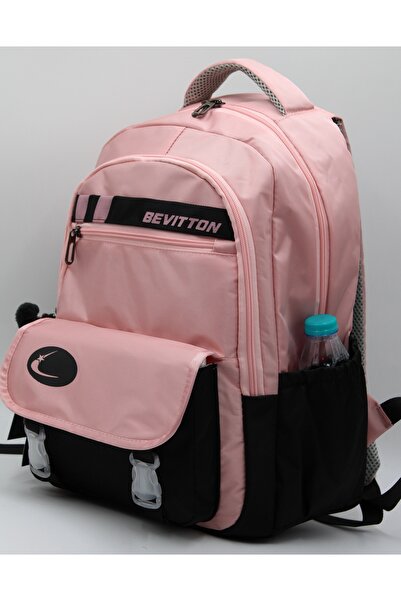 Bevitton Bvt-34300 Pudra-siyah Okul Çantası Suya Itici Özel Kumaş Okul Sırt Çantası