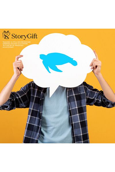 StoryGift Romania Sticker Adeziv 90CM Exterior cu o broasca testoasa , Vinyl Albastru, 90 cm