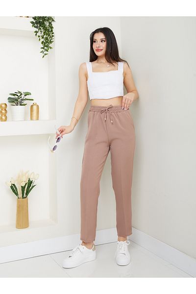 Banadamoda Women's Double Fabric Elastic Waist Skinny Leg Trousers