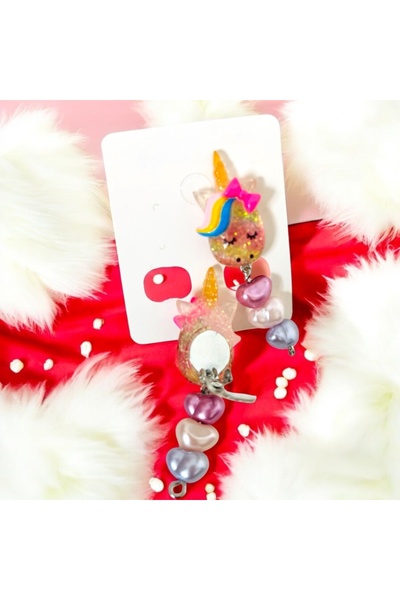 1PARÇAMAVİ Klipsli Unicorn Çocuk Küpesi - Sıkıştırma Çocuk Küpesi