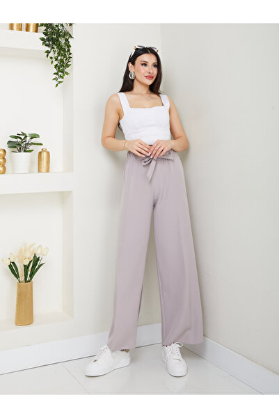 Banadamoda Ženske široke pantalone od dvostruke tkanine sa elastičnim strukom