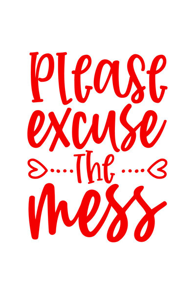 StoryGift Romania Sticker Autocolant 30CM Exterior cu inimioare si textul "Please excuse the mess" - scuzati dez
