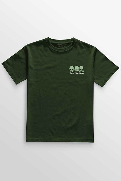 Kretas Unisex Khaki T-Shirt Three Wise Aliens Ufo Mars Space Cosmos Minimal Printed T-Shirt