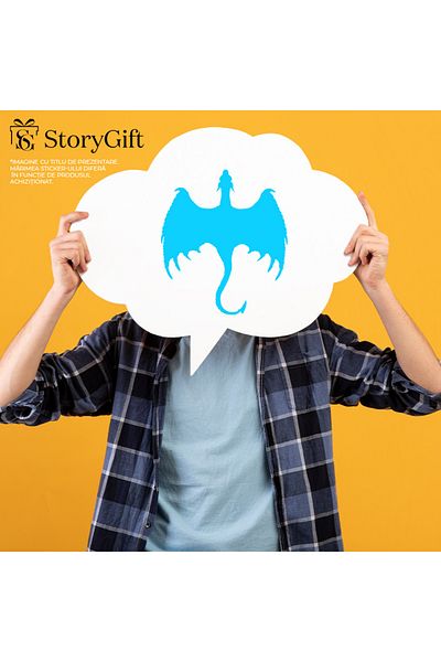 StoryGift Romania Sticker Adeziv 90CM Exterior cu un dragon din povesti - creatura mitica , Vinyl Albastru, 90 cm
