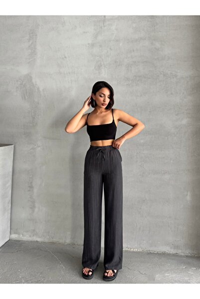 Miss Prova Широкі штани з шнурком на штанинах, з суміші льону, Mısppl2636