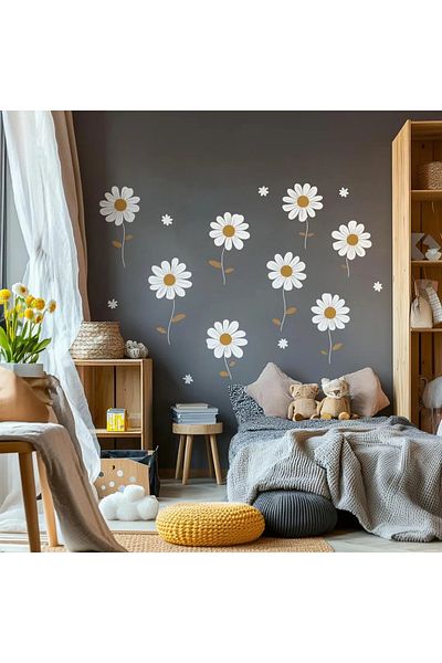 Sticker Sepetim Daisy Pattern Wall Stickers Boho Floral Kids Room Wall Sticker Set