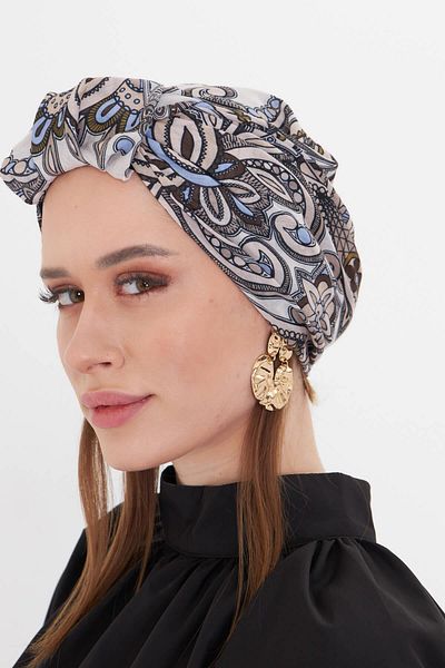 HÜRREM BONE Stone Practical Ready-Made Hijab Bonnet Cut Fiber Retro Patterned 2409_46
